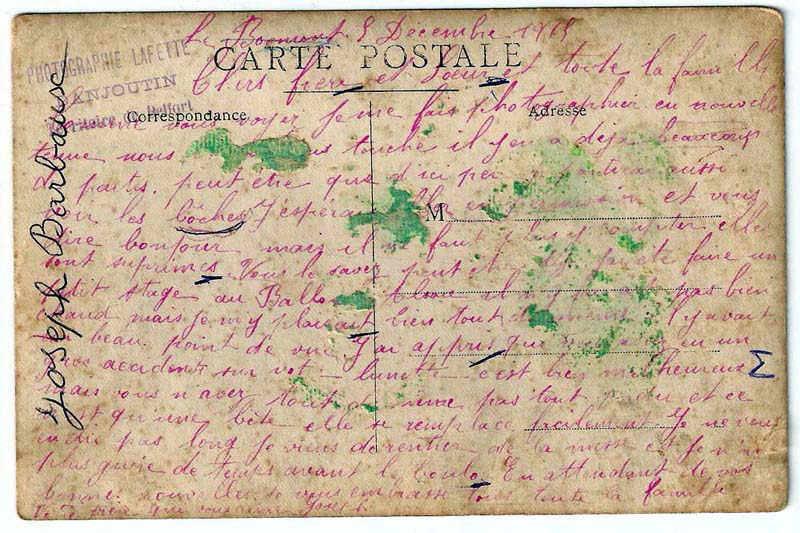 Carte postale de Joseph Barbaux - poilu de la guerre 1914/1918 Carte postale de Joseph Barbaux - poilu de la guerre 1914/1918