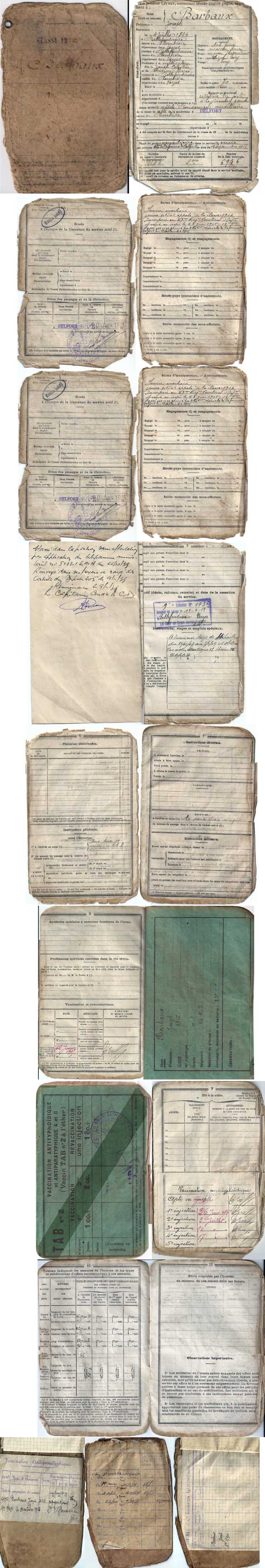 Livret militaire de Joseph Barbaux - poilu de la guerre 1914/1918 Livret militaire de Joseph Barbaux - poilu de la guerre 1914/1918