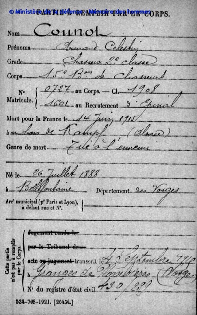 Armand Counot, poilu de 1914/1918