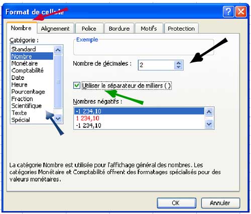 Format de cellules dans excel