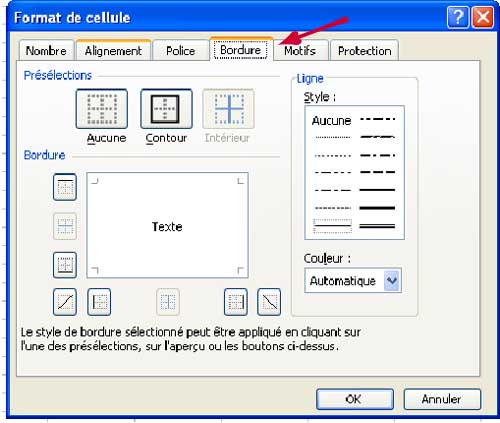 Bordure des cellules dans excel