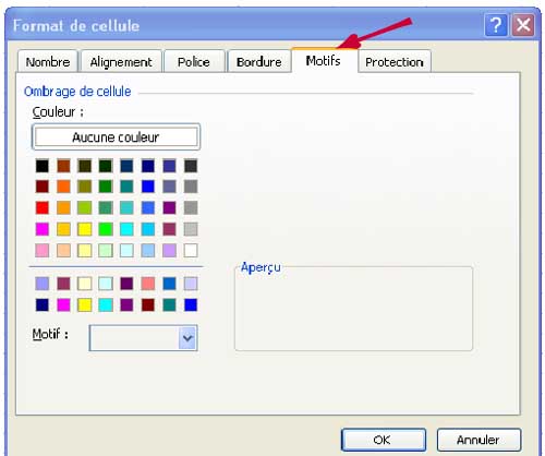 Motif des  cellules dans excel