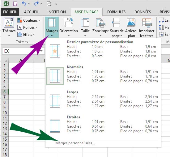 Onglet mise en page - Excel 2013