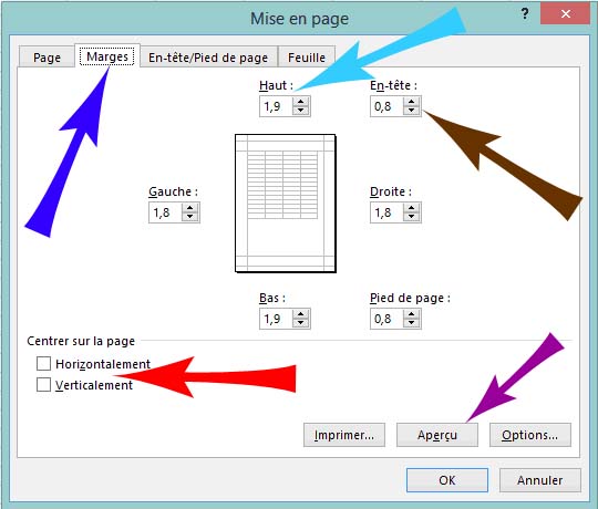 Onglet mise en page - Excel 2013