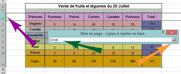 Onglet Mise en page - imprimer les titres - Excel 2013