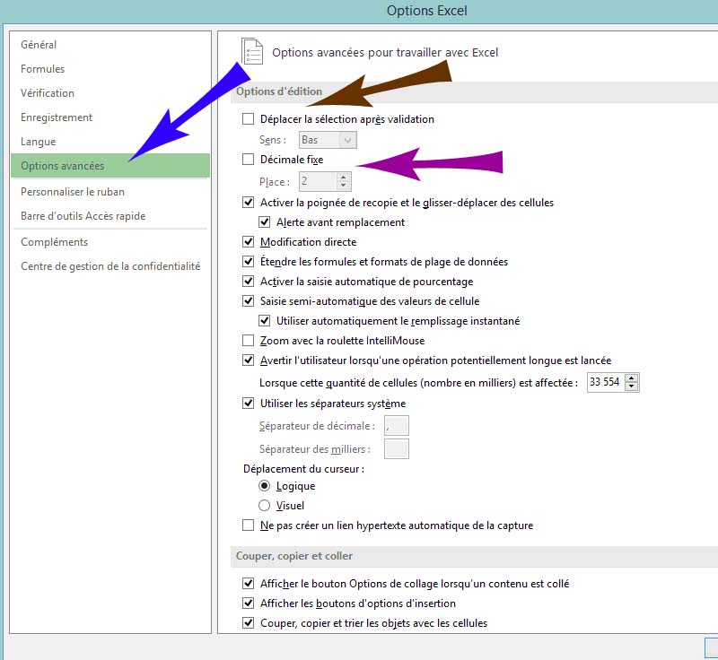 Excel - options avancées