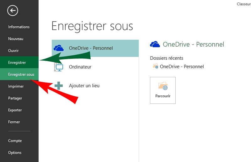Excel - enregistrer sous