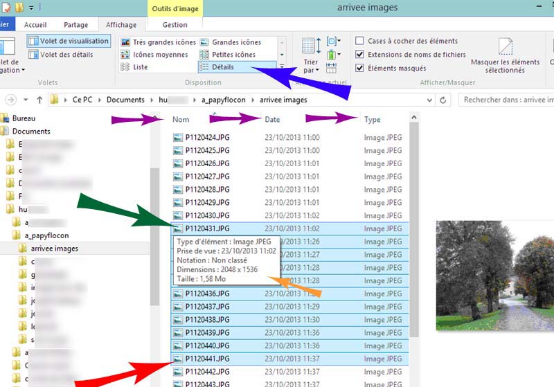 Explorateur Windows - affichage détails