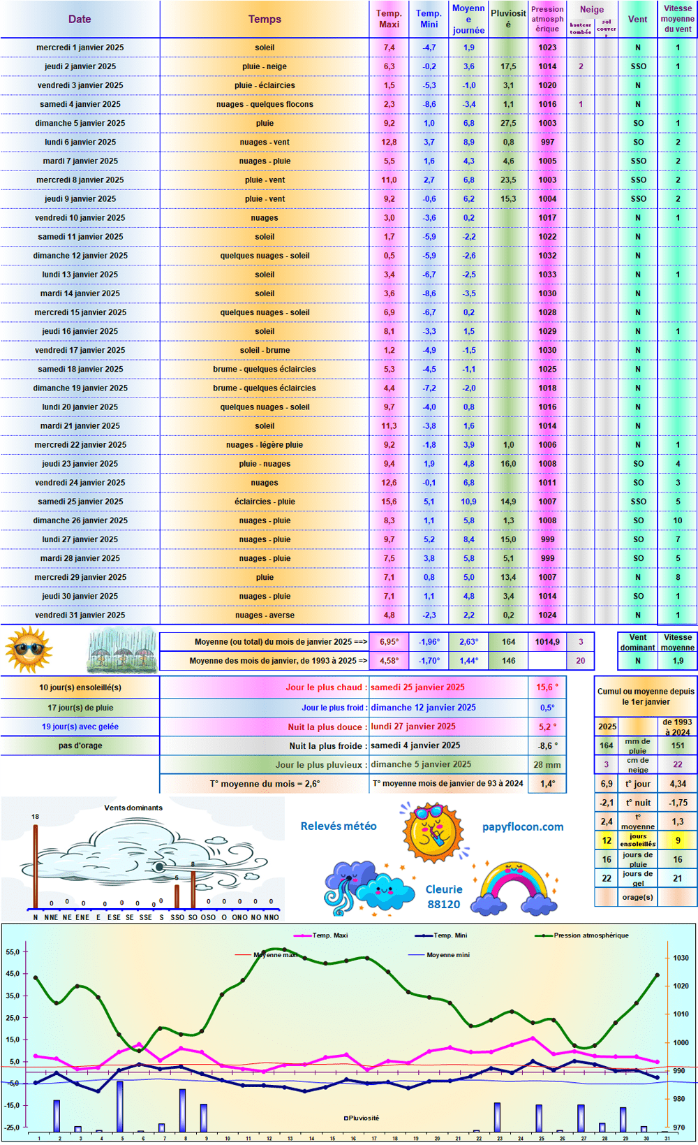 Relevés météo de janvier 2025
